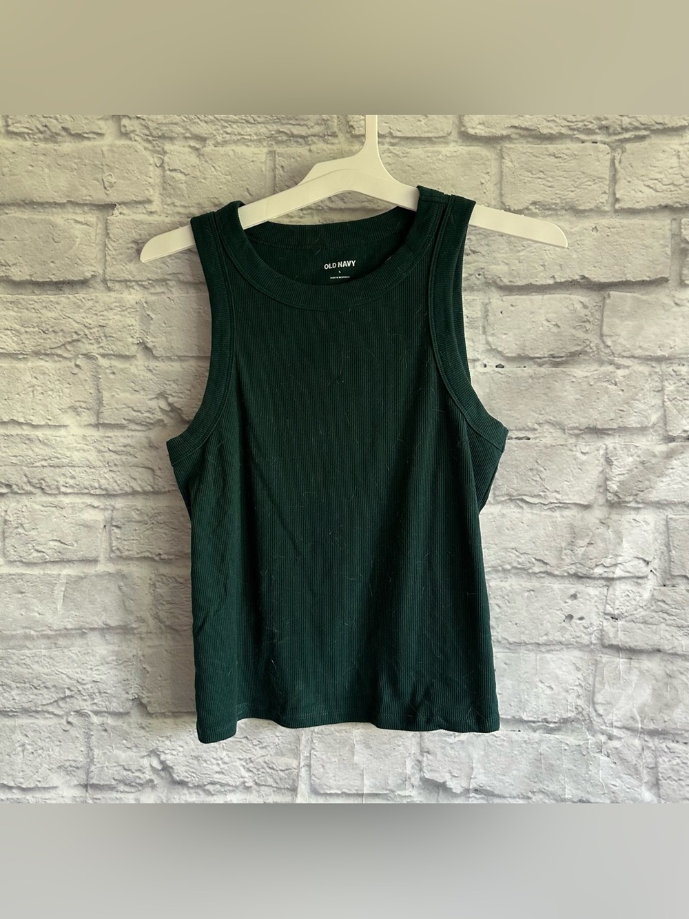 PREOWNED OLD NAVY TEAL HIGH NECK RIBBED CROPPED TANK TOP LARGE L